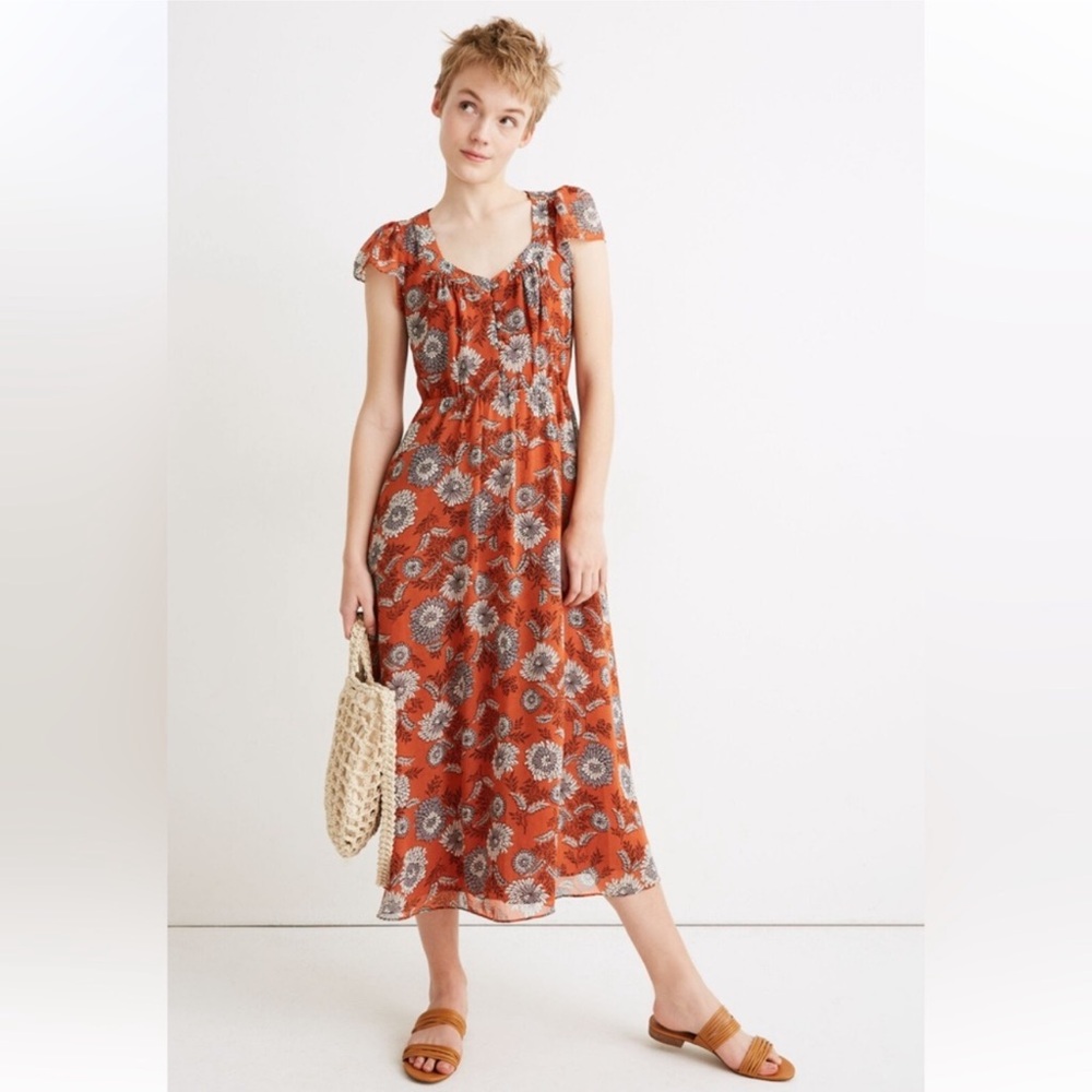 Madewell floral flutter sleeve midi dress. Size 0.